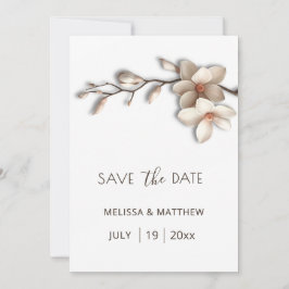 Ivory Magnolia 3D Flowers Save The Date
