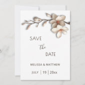 Ivory Magnolia 3D Flowers Save The Date (Voorkant)