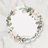 Ivory Magnolia Bloemen Groen Bruiloft Dank u Bedankjes Labels (Achterkant)