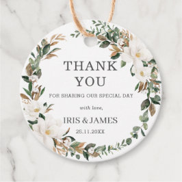 Ivory Magnolia Bloemen Groen Bruiloft Dank u Bedankjes Labels