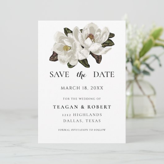 Ivory Magnolia blosans Save The Date (Staand voorkant)