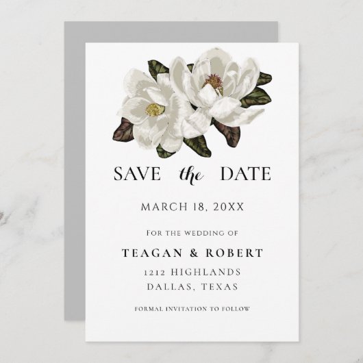 Ivory Magnolia blosans Save The Date (Voorkant / Achterkant)
