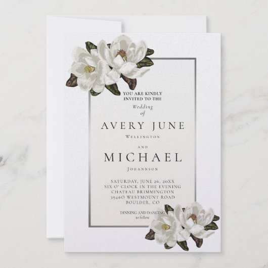 Ivory Magnolia blossom Invitation Kaart (Voorkant)