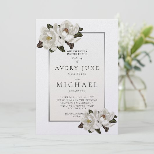 Ivory Magnolia blossom Invitation Kaart (Staand voorkant)
