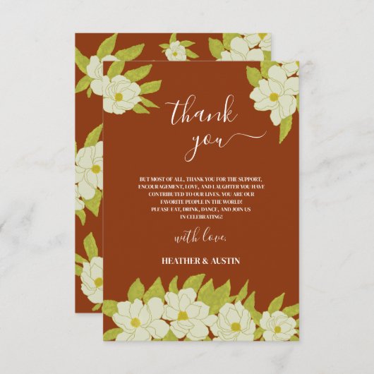 Ivory Magnolia Flower Rusty Wedding Bedankt (Voorkant / Achterkant)