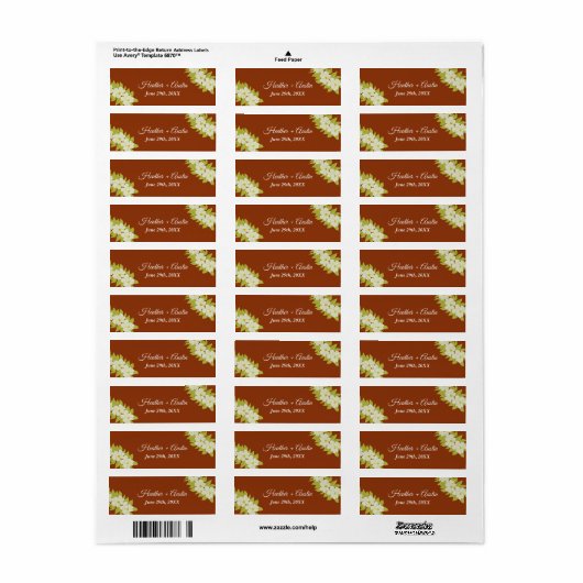 Ivory Magnolia Flower Rusty Wedding Etiket (Full Sheet)