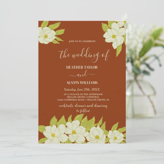 Ivory Magnolia Flower Rusty Wedding Kaart (Staand voorkant)