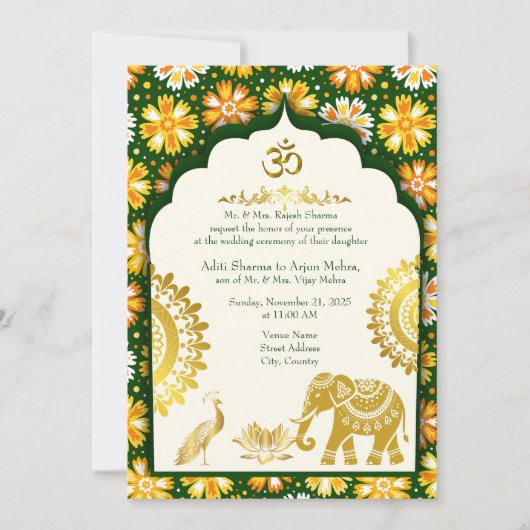 Ivory Mandala Moghul Arch hindu Wedding Kaart (Voorkant)