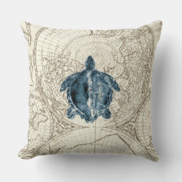 Ivory Map Blue Turtle Illustration Sealife Kussen