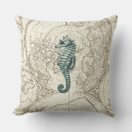 Ivory Map Green Seahorse Illustration Sealife Kussen