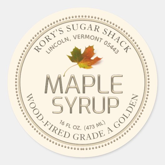 Ivory Maple Leaf Maple Syrup bewerkbaar label (Voorkant)