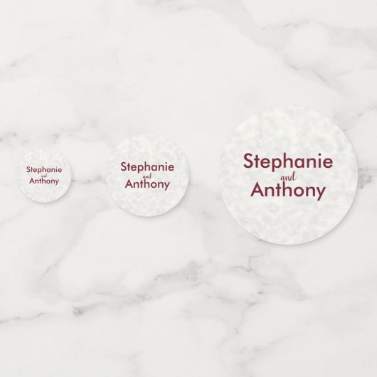 Ivory Marbe Wedding met Bourgondische kalligrafie Confetti (Voorkanten)