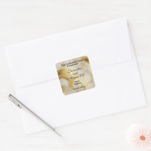 Ivory marble and gold foil dropper bottle label (Envelop)