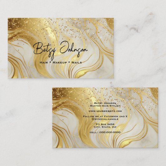 Ivory Marble and Gold Glitter Business Card Visitekaartje (Voorkant / Achterkant)