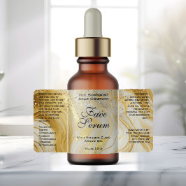 Ivory Marble & Gold Glitter Dropper Bottle Etiket