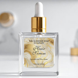 Ivory marble & gold glitter dropper bottle label