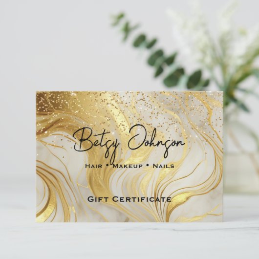 Ivory Marble & Gold Glitter Gift Certificate Card Kaart (Staand voorkant)
