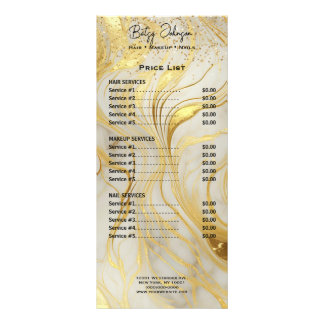 Ivory Marble & Gold Glitter Rack Card Price List Reclamekaart