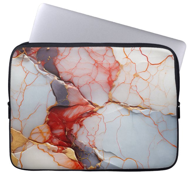 Ivory Marble with Crimson & Gold Veins Laptop Sleeve (Voorkant)