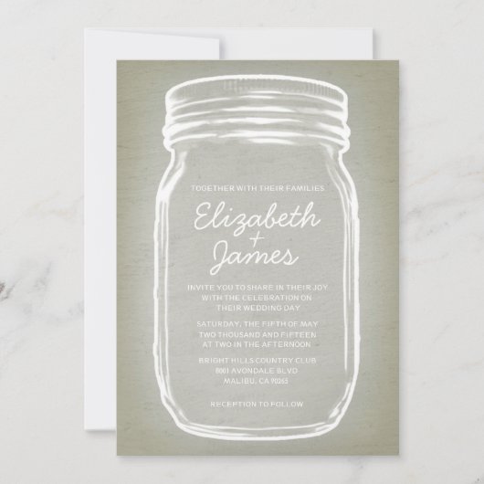Ivory Mason Jar Wedding Invitations Kaart (Voorkant)