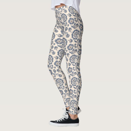 Ivory met Blauw Floral Design Pattern Leggings (Links)