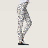 Ivory met Blauw Floral Design Pattern Leggings (Rechts)