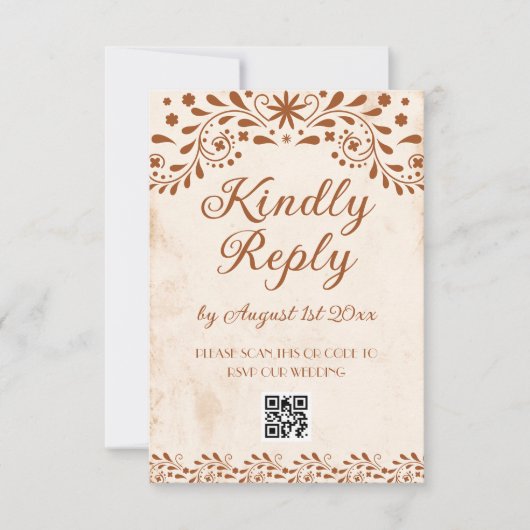 Ivory Mexican Floral Wedding QR code RSVP Kaartje (Voorkant)