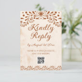 Ivory Mexican Floral Wedding QR code RSVP Kaartje (Staand voorkant)