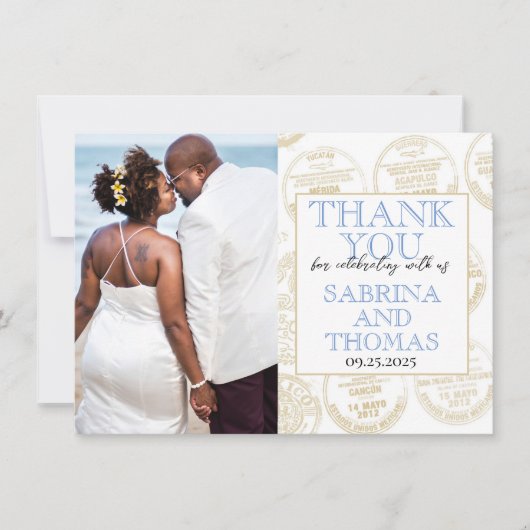Ivory Mexico Trouwfoto Dank je Bedankkaart (Voorkant)