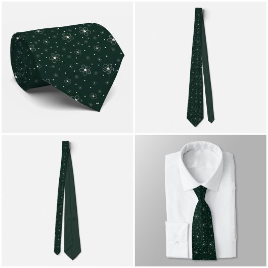 Ivory Micro Floral Dark Green Tie Stropdas
