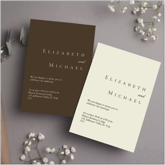 Ivory Minimalist Boho Elegant Script Wedding w/ QR Kaart