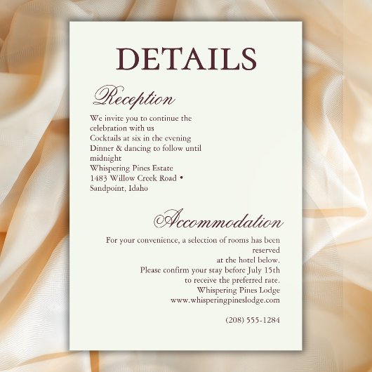 Ivory Minimalist Boho Script Wedding Details Informatiekaartje