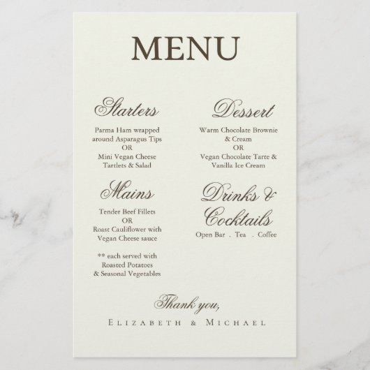 Ivory Minimalist Boho Script Wedding Menu (Voorkant)