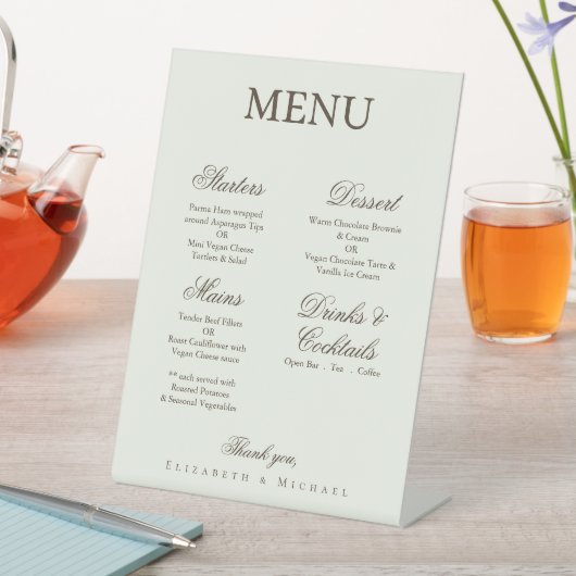 Ivory Minimalist Boho Wedding Menu Reclamebord Met Voetstuk (Insitu)