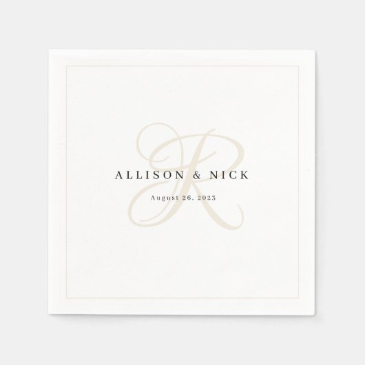 Ivory Minimalist Monogram Wedding Napkins Servet (Voorkant)
