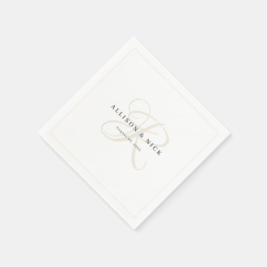 Ivory Minimalist Monogram Wedding Napkins Servet (Hoek)