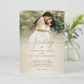 Ivory Minimalist Photo Wedding Invitation Kaart (Staand voorkant)