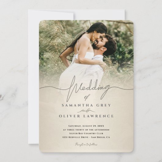 Ivory Minimalist Photo Wedding Invitation Kaart (Voorkant)