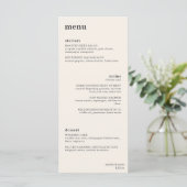 Ivory Minimalist Plated Dinner Wedding Reception Menu (Staand voorkant)