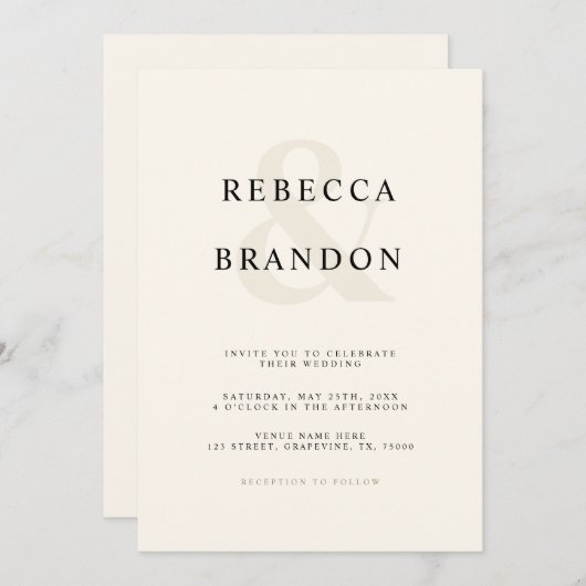 Ivory minimalistisch ampersand, alles in één bruil kaart (Voorkant / Achterkant)