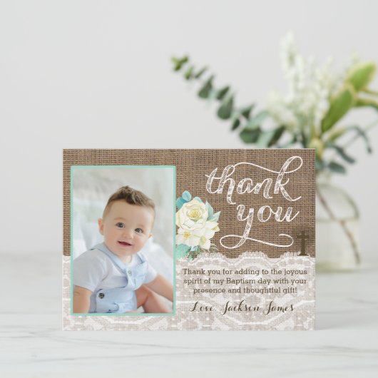 Ivory Mint Baptism of 1st Commune Hartelijk dank Bedankkaart (Staand voorkant)