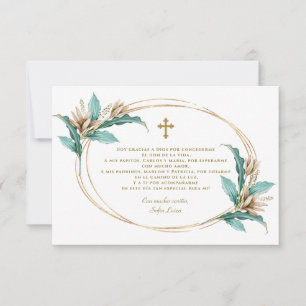 Ivory Mint Floral Gracias Con Oración Bautizo Bedankkaart
