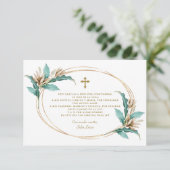 Ivory Mint Floral Gracias Con Oración Bautizo Bedankkaart (Staand voorkant)