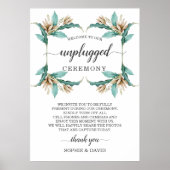 Ivory Mint Floral Unplugged Wedding Ceremony Sign Poster (Voorkant)