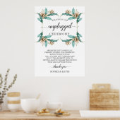 Ivory Mint Floral Unplugged Wedding Ceremony Sign Poster (Keuken)