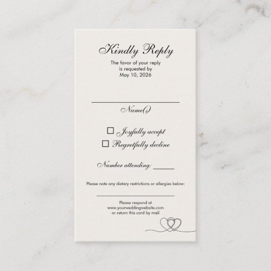 Ivory Modern Chic Mix and Match Wedding RSVP Card Visitekaartje (Voorkant)