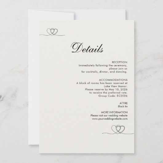 Ivory Modern Chic Wedding Details Enclosure Card Kaart (Voorkant)