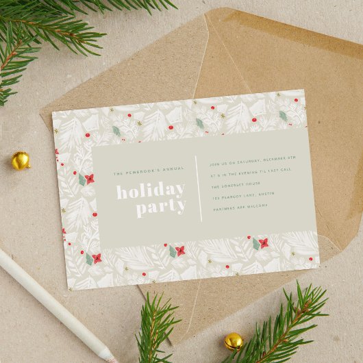 Ivory Modern Festive Botanical Holiday Party Feestdagenkaart