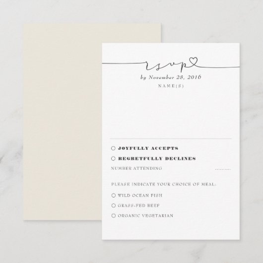Ivory Modern Minimal Wedding RSVP Kaartje (Voorkant / Achterkant)