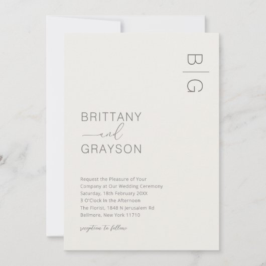 Ivory Modern Monogram Foto Weddenschap Kaart (Voorkant)